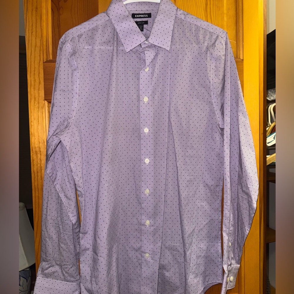 Express Men's Lavender Polka Dot Dress Shirt